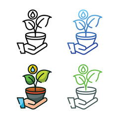 Sprout plant icon design in four variation color