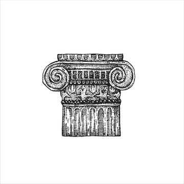 Vector illustration of hand drawn classic columns. Illustration in vintage style.