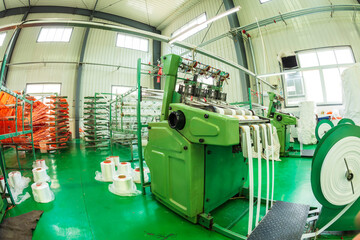 Packaging bag production workshop, A factory workshop where textile belts are produced