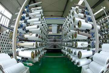 Packaging bag production workshop, A factory workshop where textile belts are produced