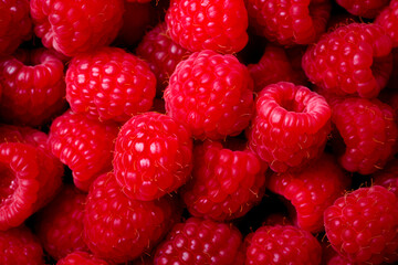 Fresh and sweet raspberries background. A close up of raspberries. Generative AI