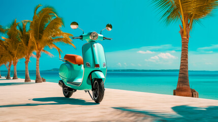 motorcycle parked on the beach promenade, generative ai