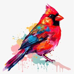 Colorful red bird collection for kid. Beautiful red bird illustration on a white background. Colorful bird with a color splash. Beautiful bird design for kids. AI-Generated.