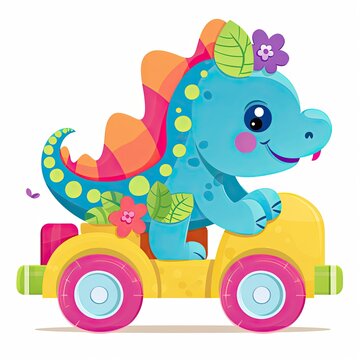 Cute baby dinosaur playing bundle design. Cute baby dinosaur playing bundle illustration on a white background. Colorful baby dinosaur smiling. Cute colorful dinosaur playing. AI-Generated.