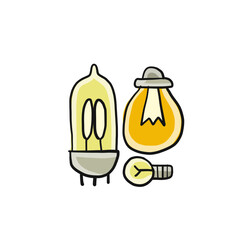 Light bulb isolated on white. Cartoon style. Flat hand drawn art. Symbol of creativity, innovation, inspiration, invention and idea. Sketch for your design. Vector illustration
