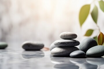 Obraz na płótnie Canvas A stack of zen stones sits on a table, Generative AI