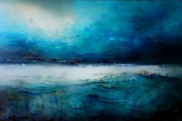Seascape. Restless sea in a storm. Abstract painting. AI generative