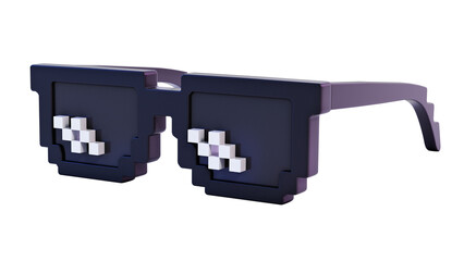 Stylized 8-bit game sunglasses isolated on transparent background. 3D illustration