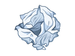 Crumpled paper ball vector illustration isolated on horizontal white background. Simple flat outlined cartoon drawing of unused wrinkled paper roll for illustrating frustration and unused ideas.