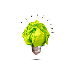 Crumpled paper light bulb. Isolated on a white background. The concept of inspiration, new ideas. Business.