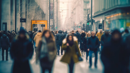 blurred people walking on the street - Generative AI - obrazy, fototapety, plakaty