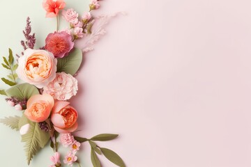 Fototapeta na wymiar Vintage Bouquet of Beautiful Flowers for Mother's Day: A Spring and Summer Wedding Invitation Mock-up with Pastel Floral Background and Clean Space for Greeting Card Text, Generative AI.