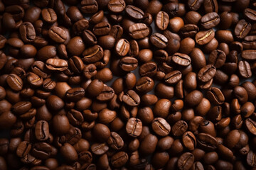 Fototapeta premium Coffee beans background. Close-up image of coffee beans. Top View Coffee Beans
