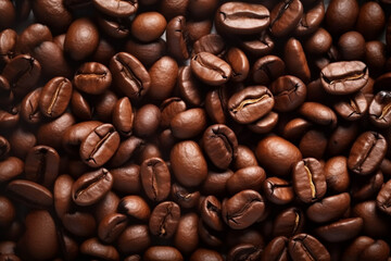 Obraz premium Coffee beans background. Close-up image of coffee beans. Top View Coffee Beans