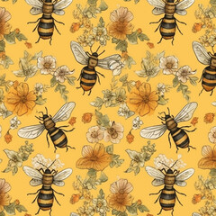 Vintage bees pattern