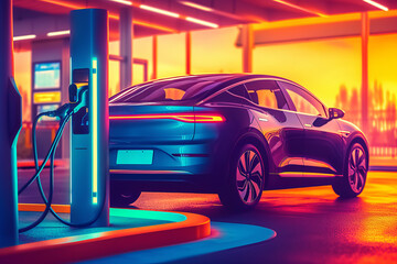 Revitalizing E-Mobility: Hybrid Engine Gasoline and Electricity Repair Shop Service Garage Offers Refueling for Electric Cars, Generative AI.