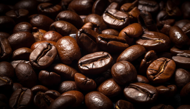 Coffee beans background. Close-up image of coffee beans. Top View Coffee Beans