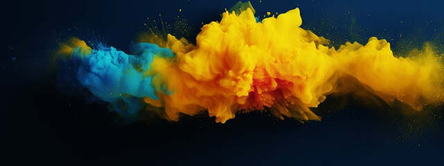 Colorful explosion of paint on a dark background. Generative AI