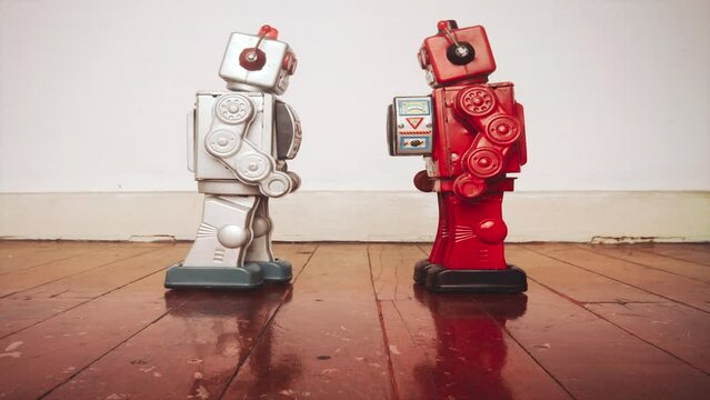 vintage robots fight it out of stop motion ther can only be one 