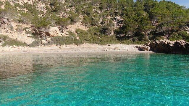 Cala de Egos Majorca. Beautiful panoramic view of the seacoast of Majorca with an amazing turquoise sea,. Concept of summer, travel, relax, hotel, holiday and enjoy