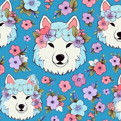 Wolf with flowers pattern