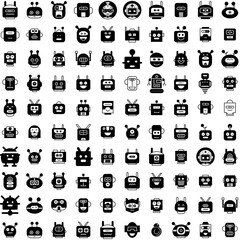 Collection Of 100 Droid Icons Set Isolated Solid Silhouette Icons Including Robot, Technology, Cyborg, Machine, Futuristic, Droid, Design Infographic Elements Vector Illustration Logo