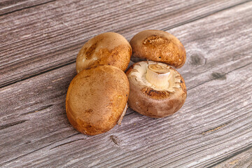 Raw brown champignons mushroom heap