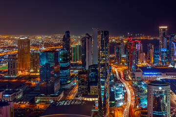 Beautiful Aerial view of West Bay Doha Qatar. Financial Hub of Qatar 