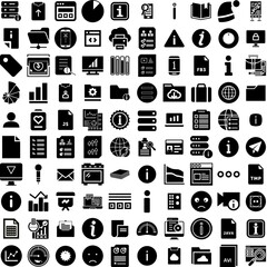 Collection Of 100 Information Icons Set Isolated Solid Silhouette Icons Including Information, Internet, Technology, Web, Icon, Concept, Communication Infographic Elements Vector Illustration Logo