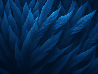 Tropical leaves background. 3D illustration. Dark blue color. AI generated.