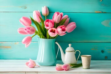 tulips on a wooden background