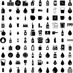 Collection Of 100 Liquid Icons Set Isolated Solid Silhouette Icons Including Abstract, 3D, Background, Liquid, Vector, Shape, Design Infographic Elements Vector Illustration Logo