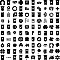 Collection Of 100 Lucky Icons Set Isolated Solid Silhouette Icons Including Win, Vector, Illustration, Design, Background, Lucky, Luck Infographic Elements Vector Illustration Logo