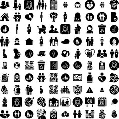 Collection Of 100 Mother Icons Set Isolated Solid Silhouette Icons Including Card, Day, Mother, Holiday, Mom, Love, Happy Infographic Elements Vector Illustration Logo