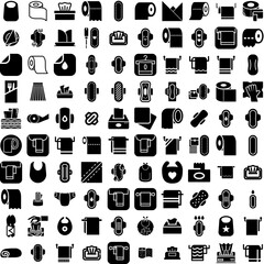 Collection Of 100 Napkin Icons Set Isolated Solid Silhouette Icons Including Towel, Isolated, Kitchen, Clean, Napkin, Cloth, White Infographic Elements Vector Illustration Logo