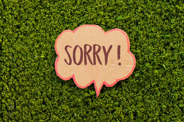 cardboard  with Sorry Concept on grass