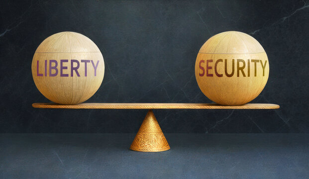 Liberty And Security In Balance - A Metaphor Showing The Importance Of Two Aspects Of Life Staying In Equilibrium To Create A Perfect Condition, Generative AI,3d Illustration