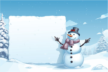 Whimsical Snowman Holding White Board - Christmas Background