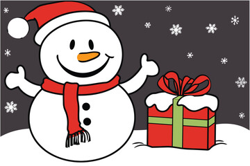 Whimsical Snowman Holding White Board - Christmas Background