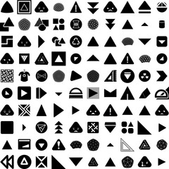 Collection Of 100 Triangle Icons Set Isolated Solid Silhouette Icons Including Design, Background, Abstract, Vector, Triangle, Geometric, Modern Infographic Elements Vector Illustration Logo