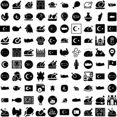 Collection Of 100 Turkey Icons Set Isolated Solid Silhouette Icons Including Tourism, Landscape, Travel, Turkish, Turkey, Country, Holiday Infographic Elements Vector Illustration Logo