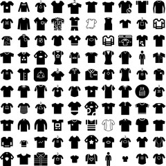Collection Of 100 Tshirt Icons Set Isolated Solid Silhouette Icons Including Tshirt, Front, Template, Shirt, Casual, White, Design Infographic Elements Vector Illustration Logo