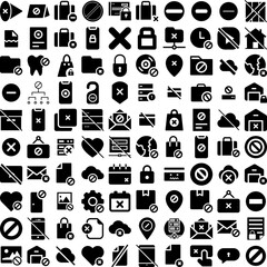 Collection Of 100 Unavailable Icons Set Isolated Solid Silhouette Icons Including Illustration, Icon, Sign, Vector, Web, Design, Unavailable Infographic Elements Vector Illustration Logo