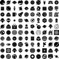 Collection Of 100 Universe Icons Set Isolated Solid Silhouette Icons Including Galaxy, Sky, Astronomy, Universe, Space, Background, Cosmos Infographic Elements Vector Illustration Logo