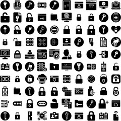 Collection Of 100 Access Icons Set Isolated Solid Silhouette Icons Including Accessibility, Digital, Technology, Symbol, Disabled, Access, Concept Infographic Elements Vector Illustration Logo