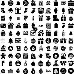Collection Of 100 Christmas Icons Set Isolated Solid Silhouette Icons Including Background, Winter, Merry, Holiday, Vector, Decoration, Christmas Infographic Elements Vector Illustration Logo