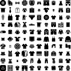 Collection Of 100 Cloth Icons Set Isolated Solid Silhouette Icons Including Clothes, Style, Cloth, Fashion, Background, Fabric, Clothing Infographic Elements Vector Illustration Logo