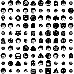 Collection Of 100 Emoticon Icons Set Isolated Solid Silhouette Icons Including Sign, Symbol, Face, Vector, Emoticon, Icon, Emoji Infographic Elements Vector Illustration Logo