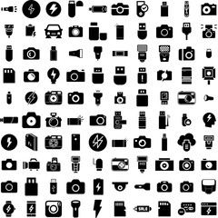 Collection Of 100 Flash Icons Set Isolated Solid Silhouette Icons Including Banner, Offer, Promotion, Vector, Price, Discount, Template Infographic Elements Vector Illustration Logo
