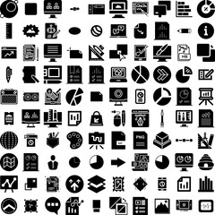 Collection Of 100 Graphic Icons Set Isolated Solid Silhouette Icons Including Design, Graphic, Banner, Geometric, Vector, Modern, Illustration Infographic Elements Vector Illustration Logo